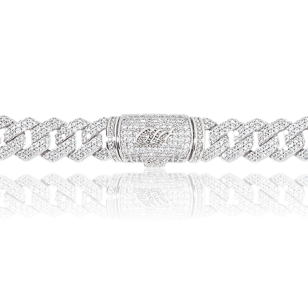 Diamond Prong Link Necklace in White Gold - 12mm