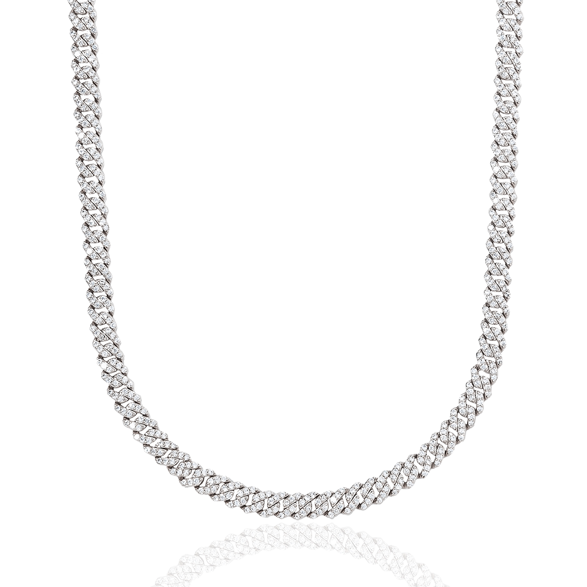 Micro Diamond Prong Cuban Necklace in White Gold - 6mm