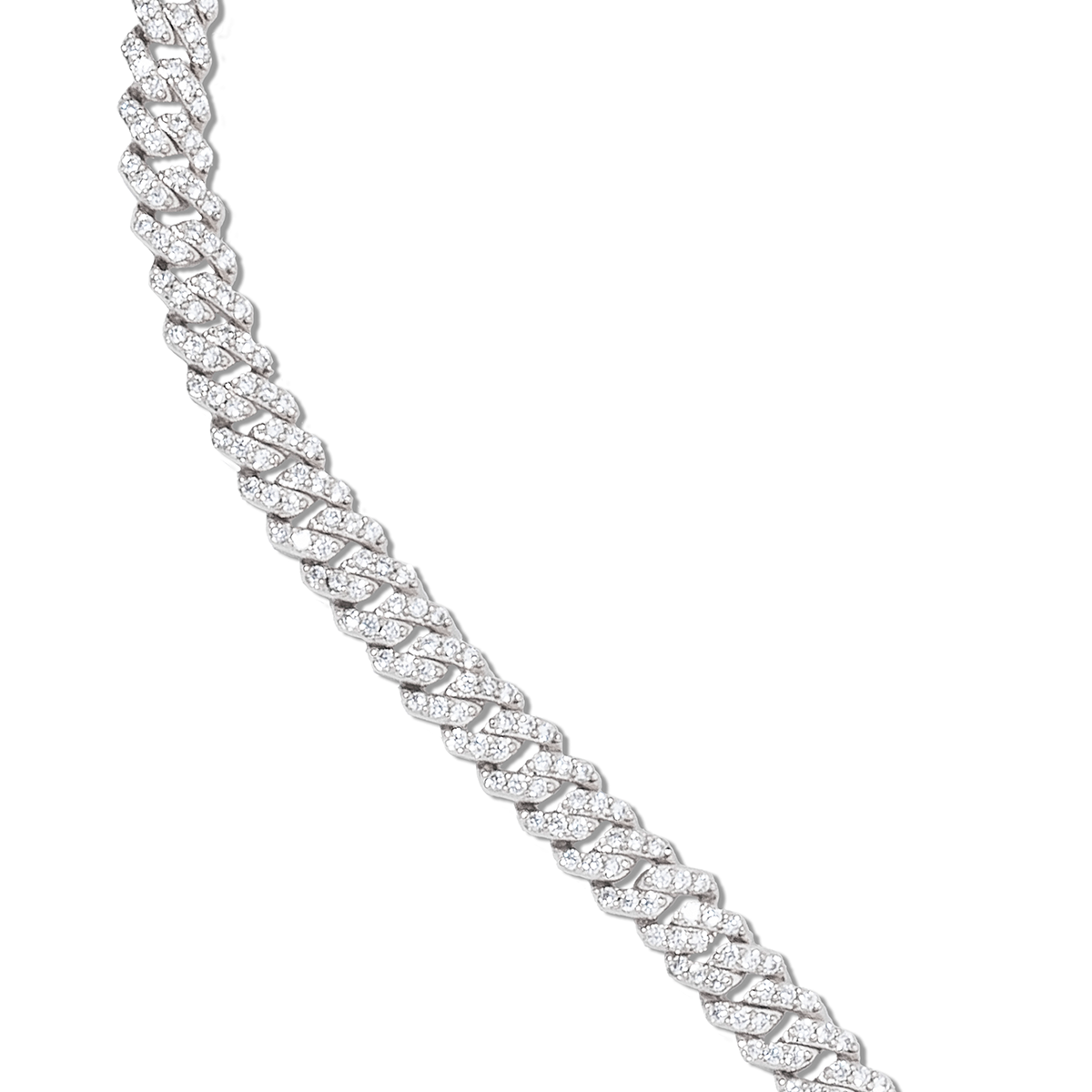 GLD Micro Diamond Prong Cuban Necklace in White Gold - 6mm