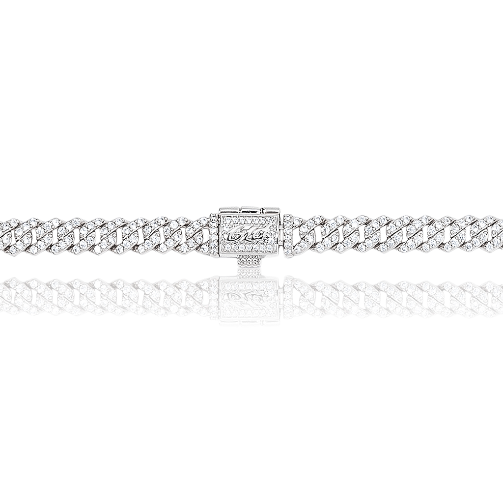 GLD Micro Diamond Prong Cuban Necklace in White Gold - 6mm