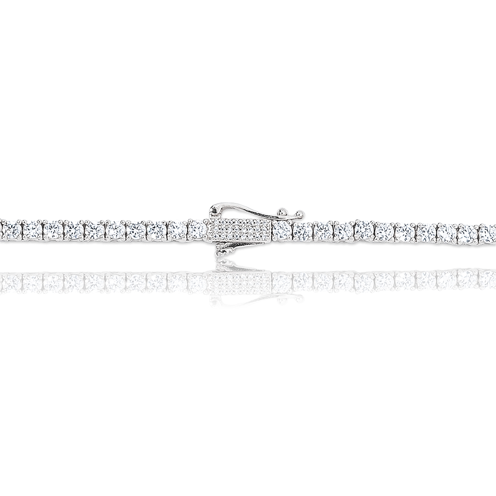 GLD Diamond Tennis Necklace in White Gold- 3mm