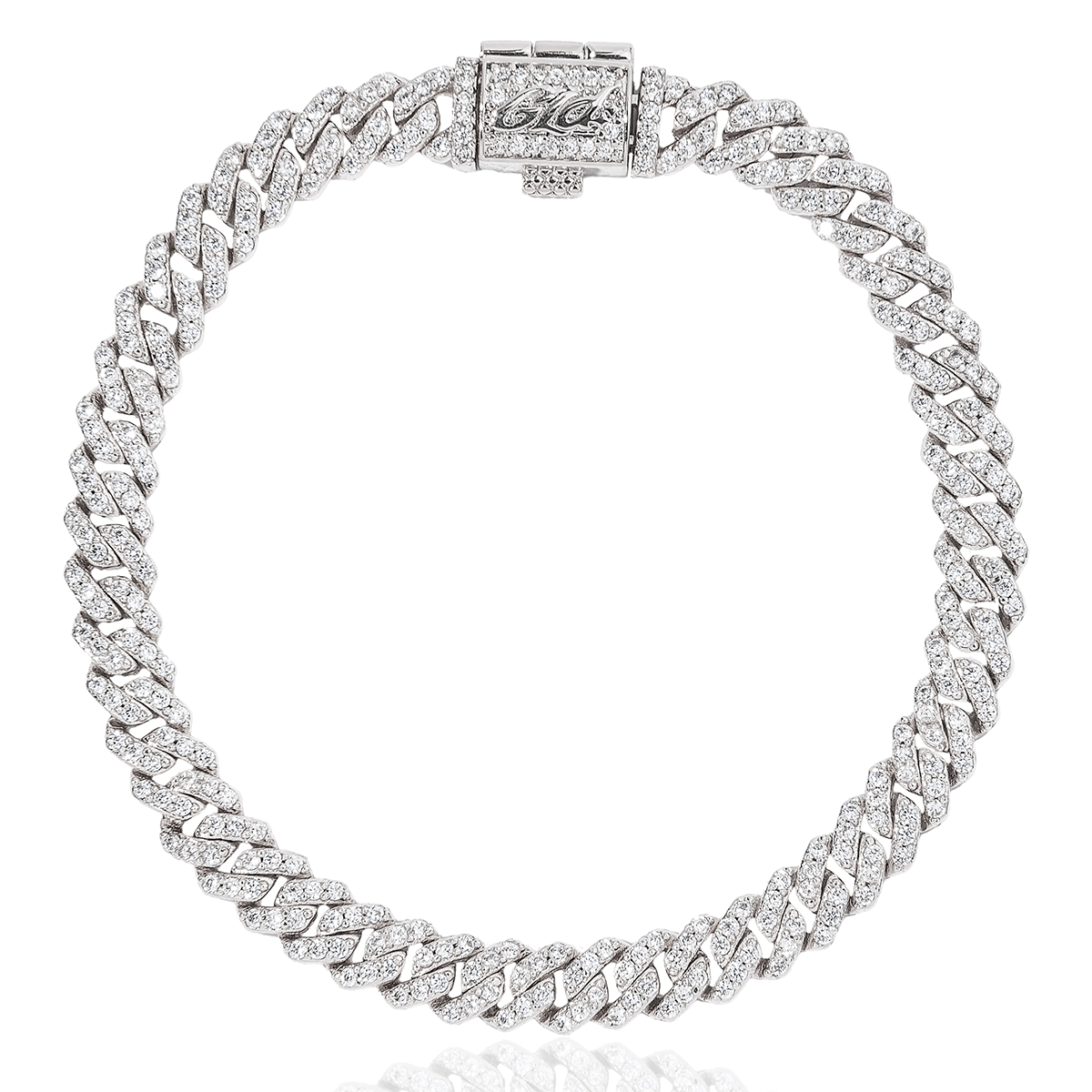 GLD Micro Diamond Prong Cuban Bracelet in White Gold - 6mm