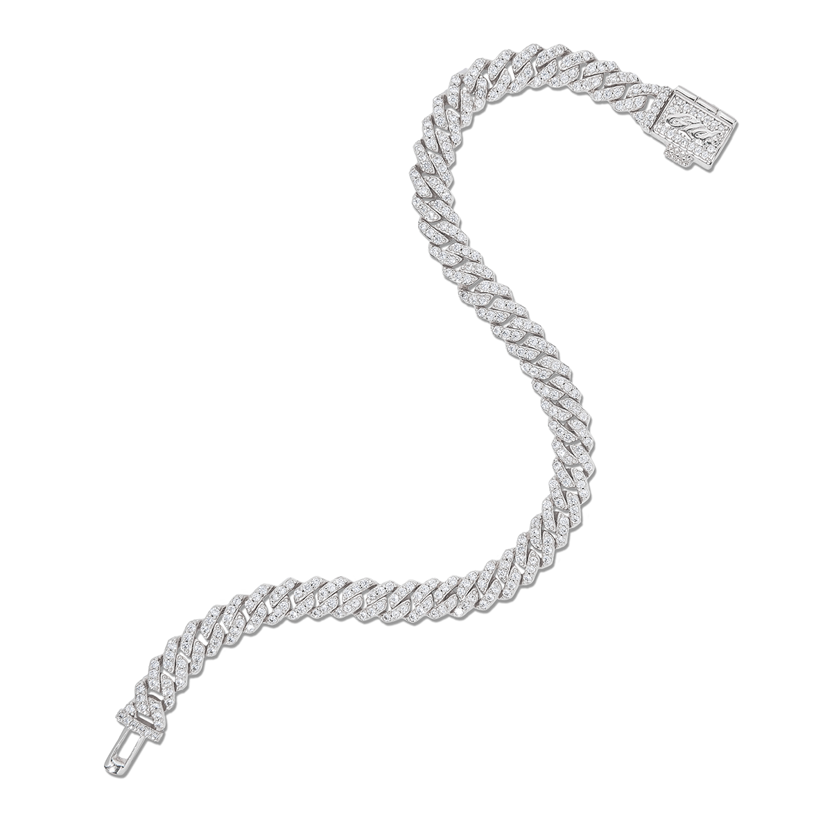 GLD Micro Diamond Prong Cuban Bracelet in White Gold - 6mm