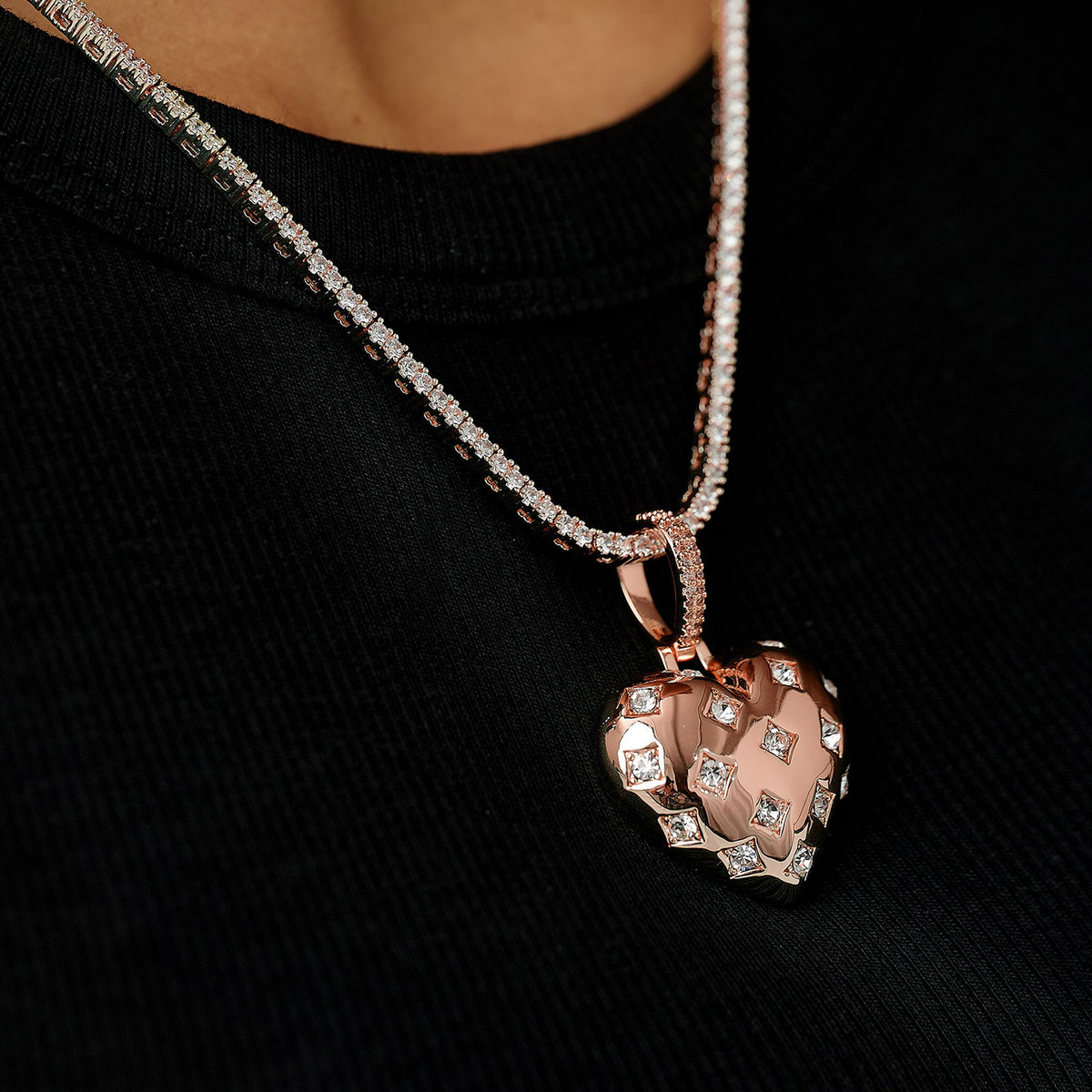 Diamond GLD Star Heart Pendant in Rose Gold