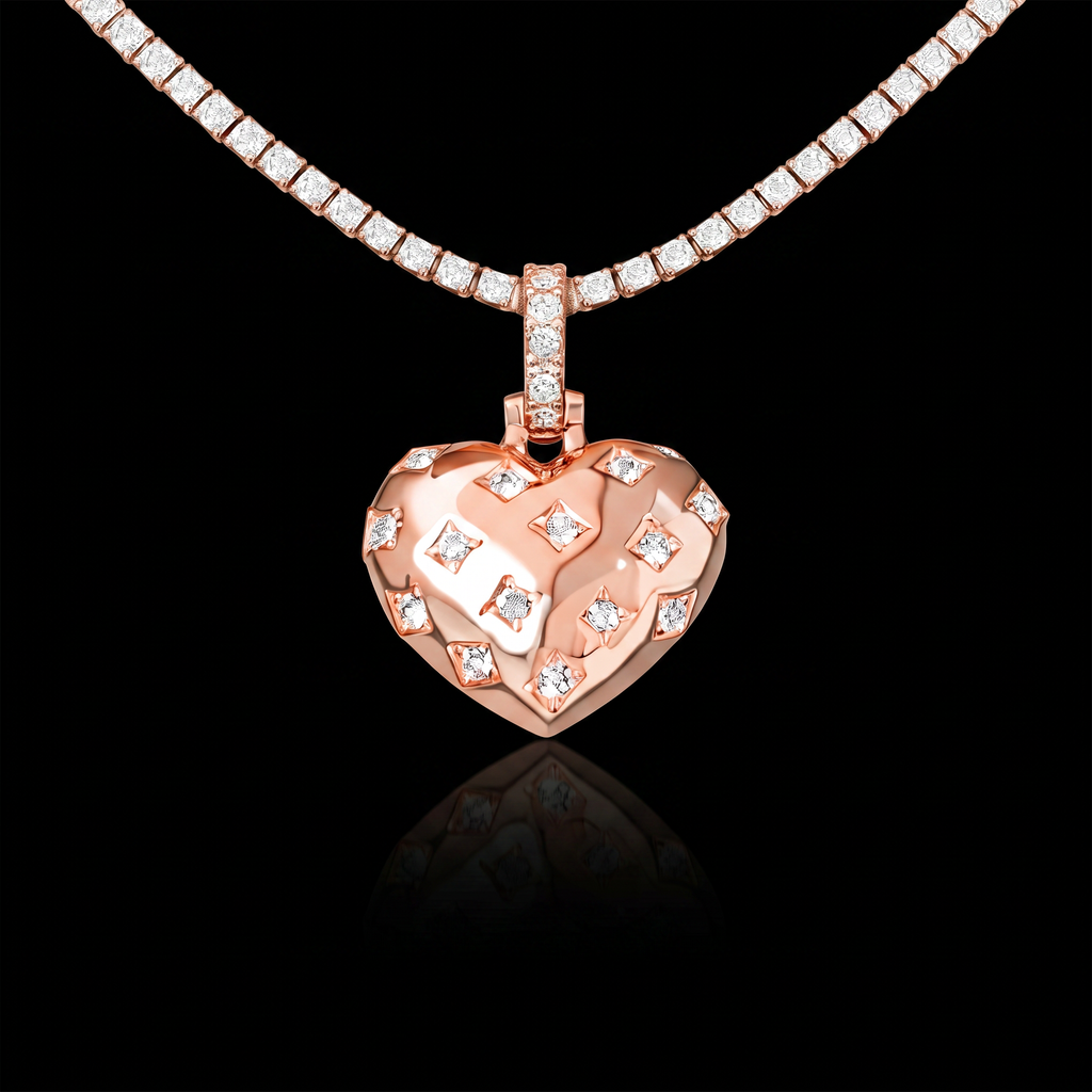 Diamond GLD Star Heart Pendant in Rose Gold