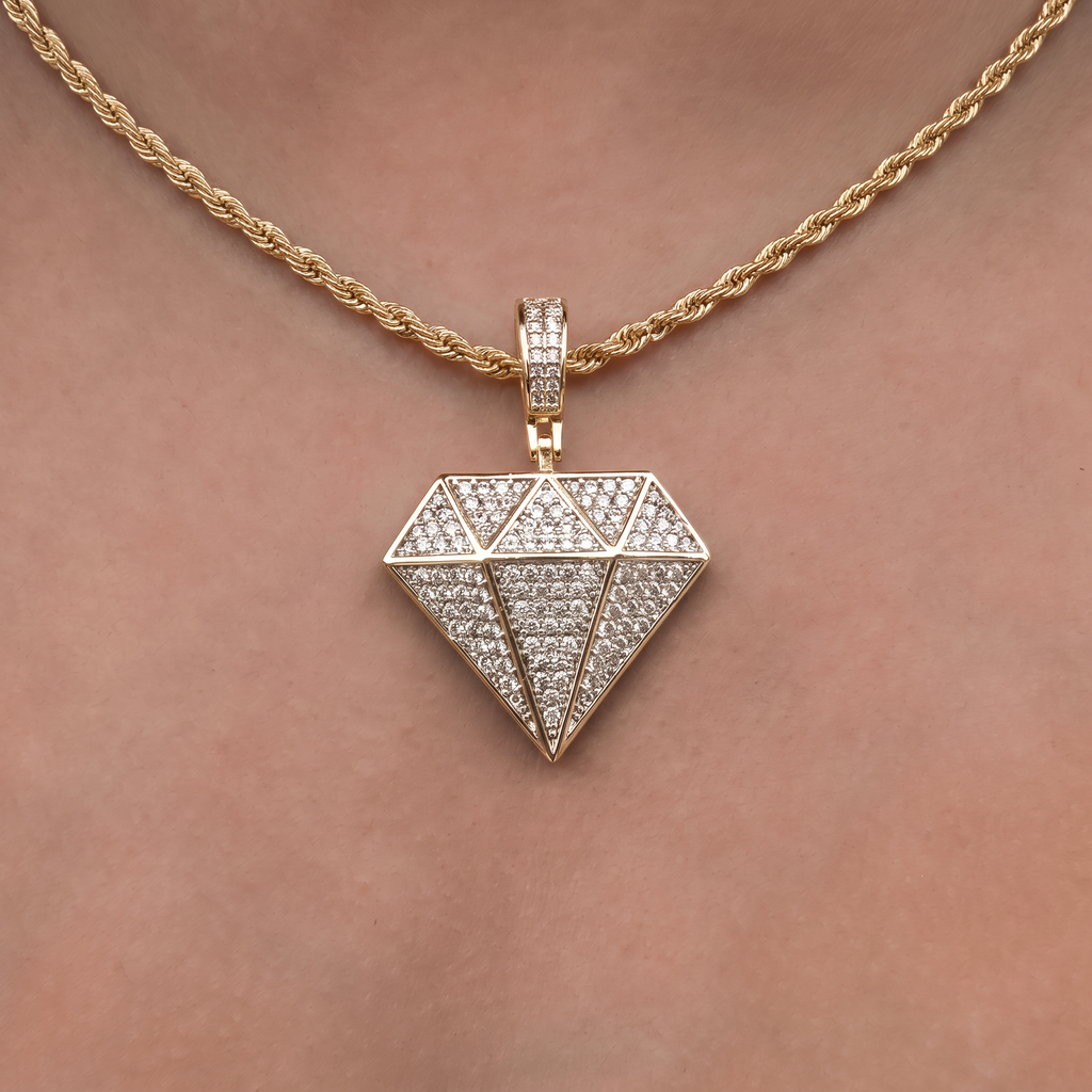 GLD Diamond Pendant + 2mm Rope Necklace Bundle in Yellow Gold