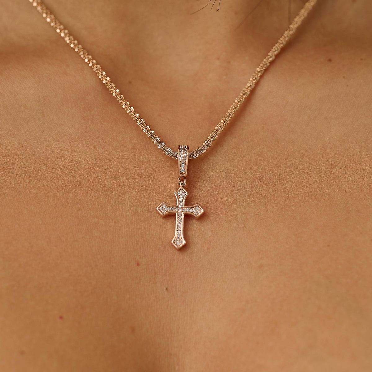 Micro Iced Celtic Cross Pendant in Rose Gold
