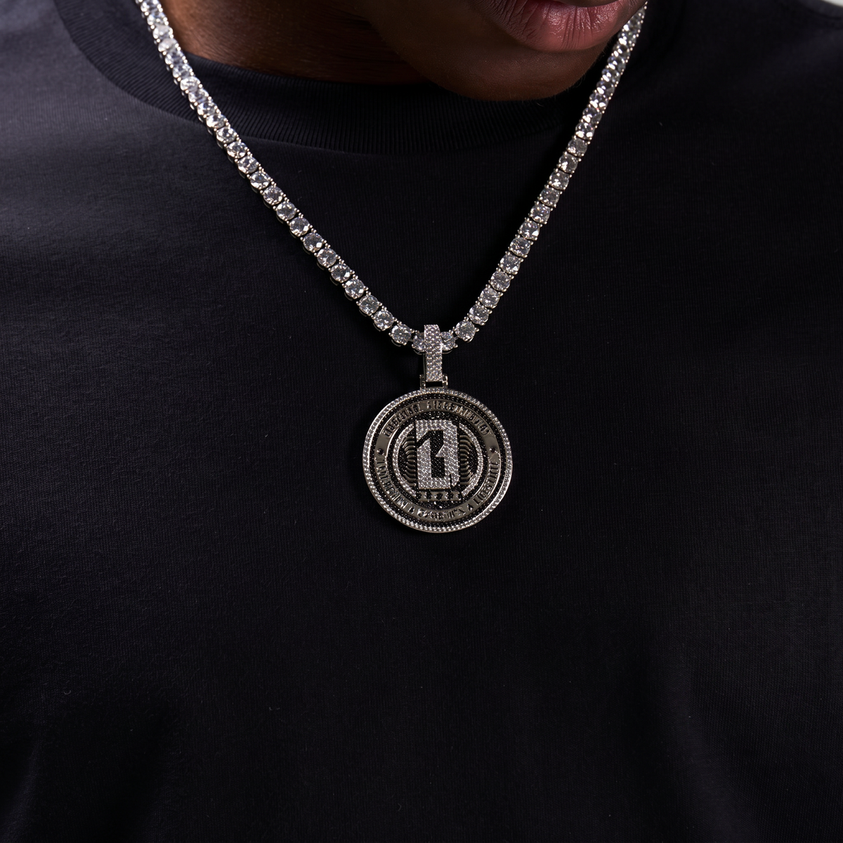 Baseball Lifestyle 101 Iced Coin Pendant in White Gold