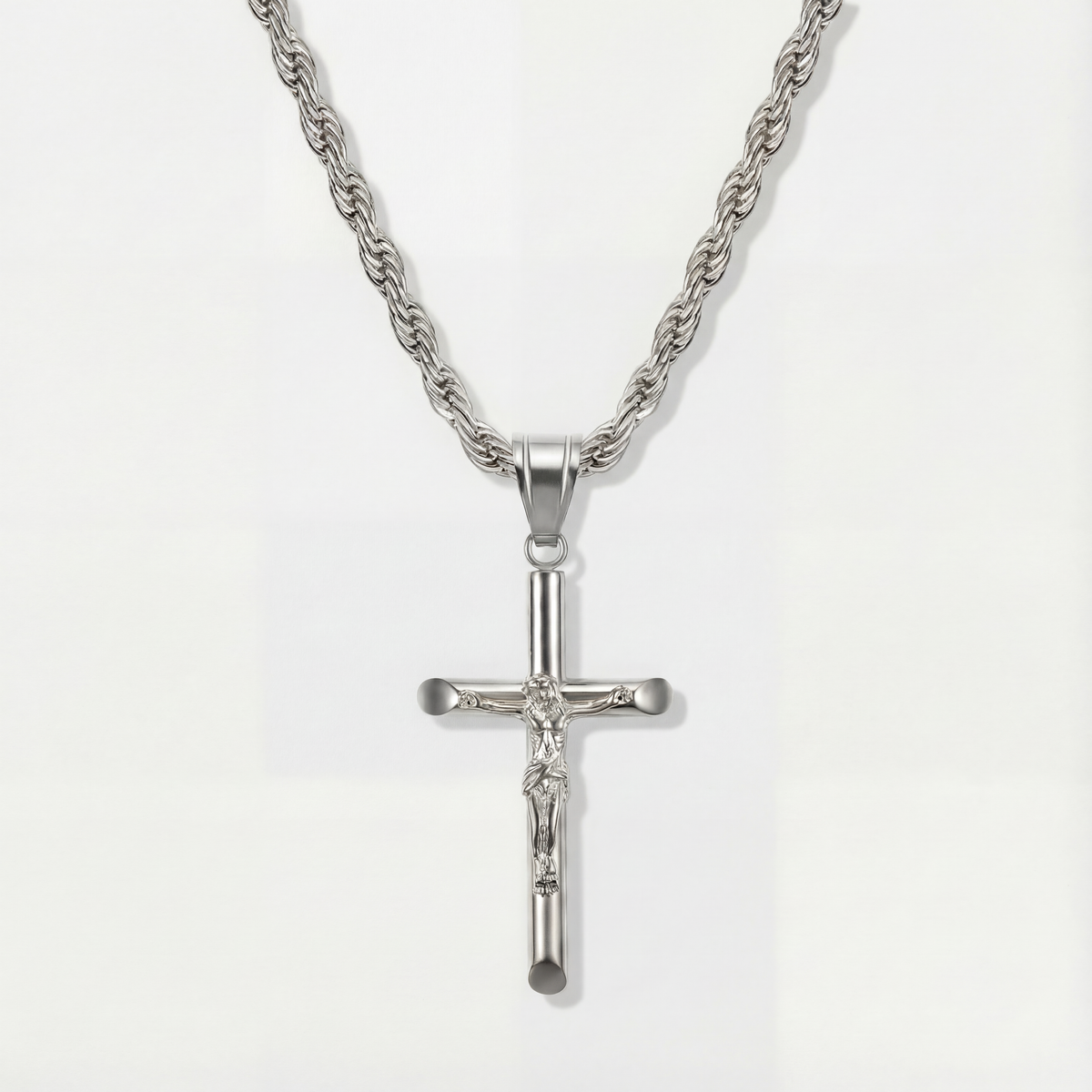 Rope Chain 4mm + Crucifix Pendant (Silver)