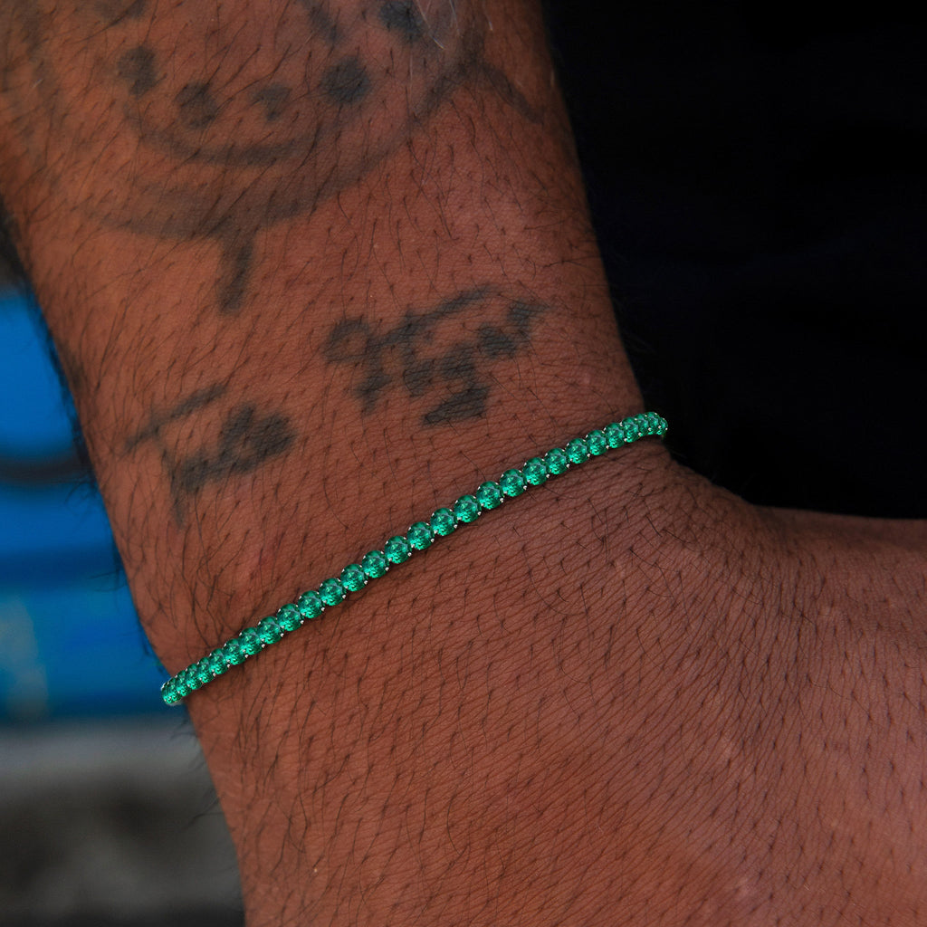 Emerald Micro Tennis Bracelet in White Gold