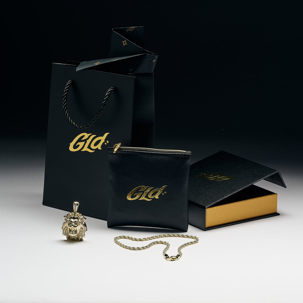 Rope Chain + Iced Lion Pendant in Yellow Gold - 4mm