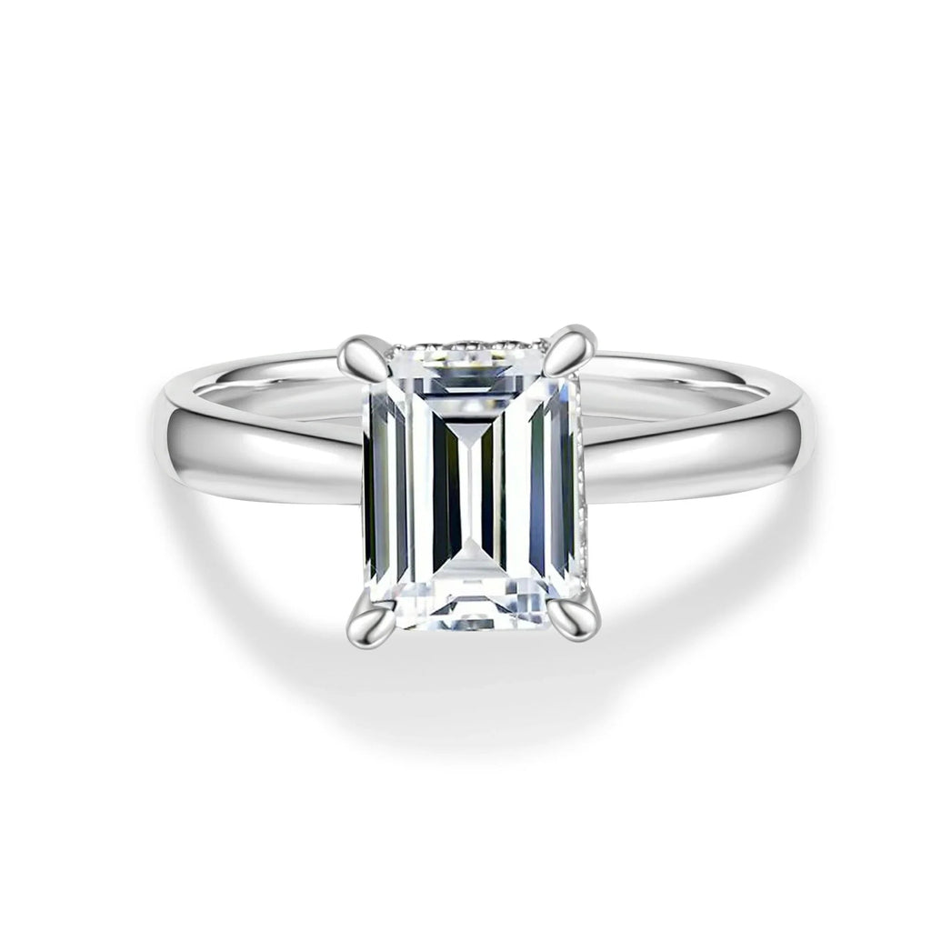 Emerald Cut Moissanite Engagement Ring With Hidden Halo
