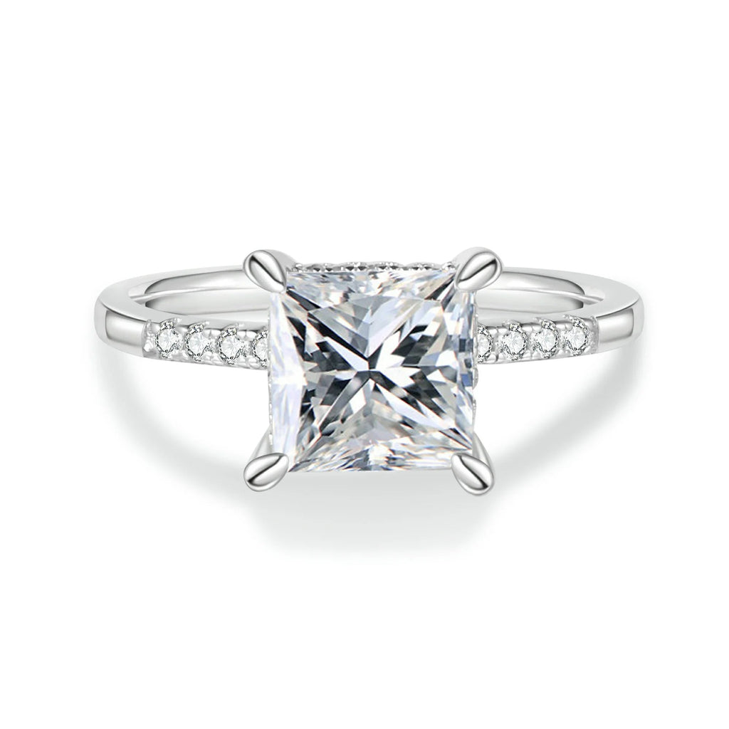 Princess Cut Moissanite Engagement Ring With Halo