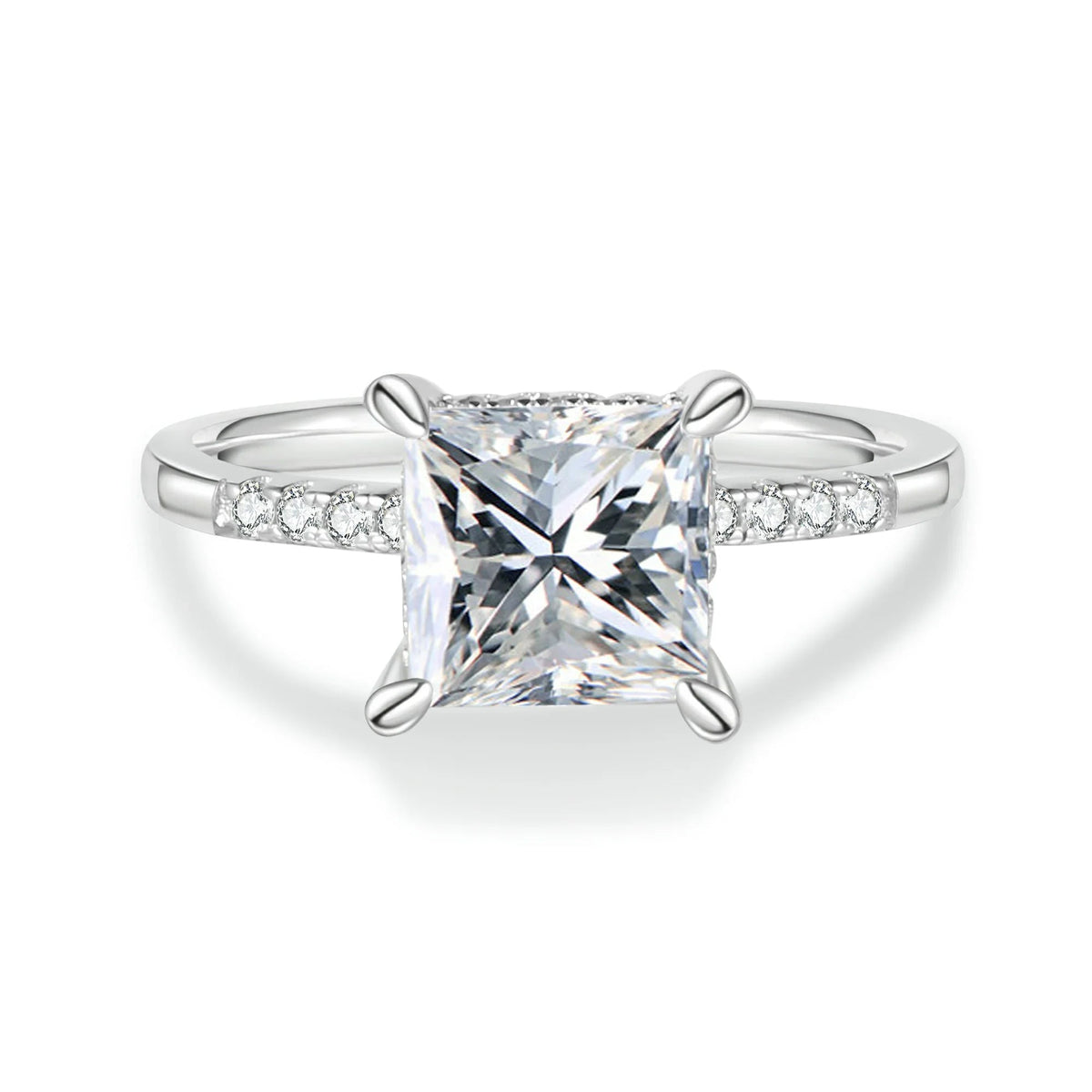 Princess Cut Moissanite Engagement Ring With Halo