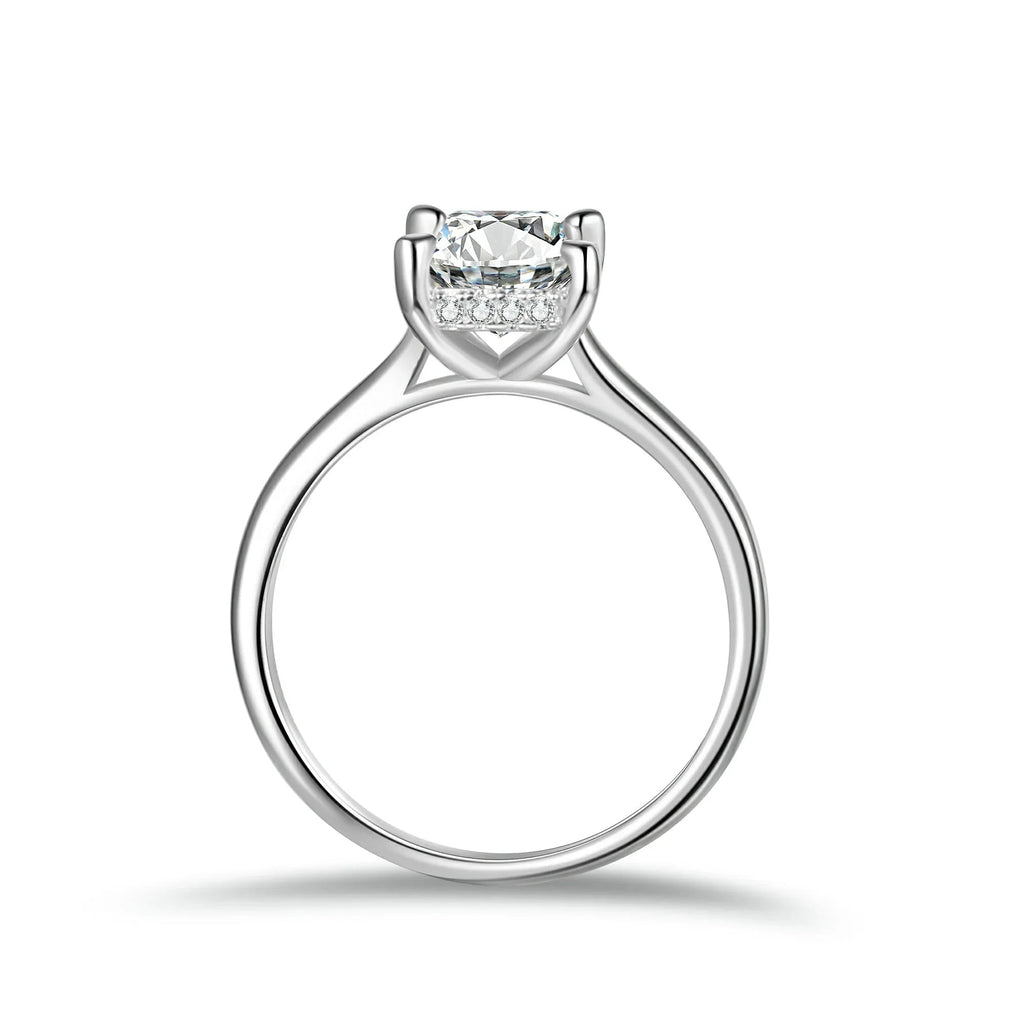 Emerald Cut Moissanite Engagement Ring With Hidden Halo