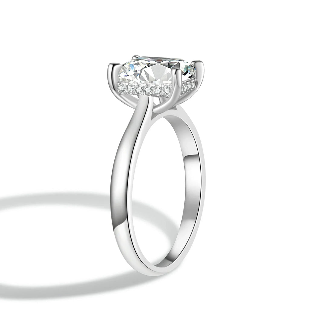 Emerald Cut Moissanite Engagement Ring With Hidden Halo