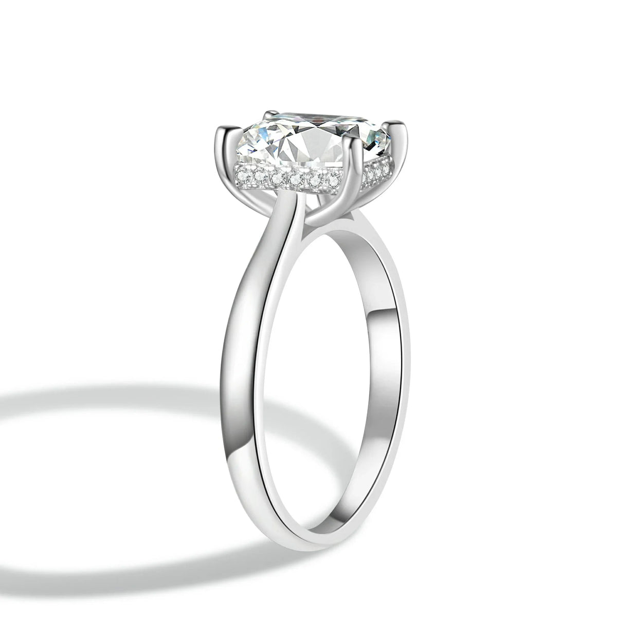 Emerald Cut Moissanite Engagement Ring With Hidden Halo