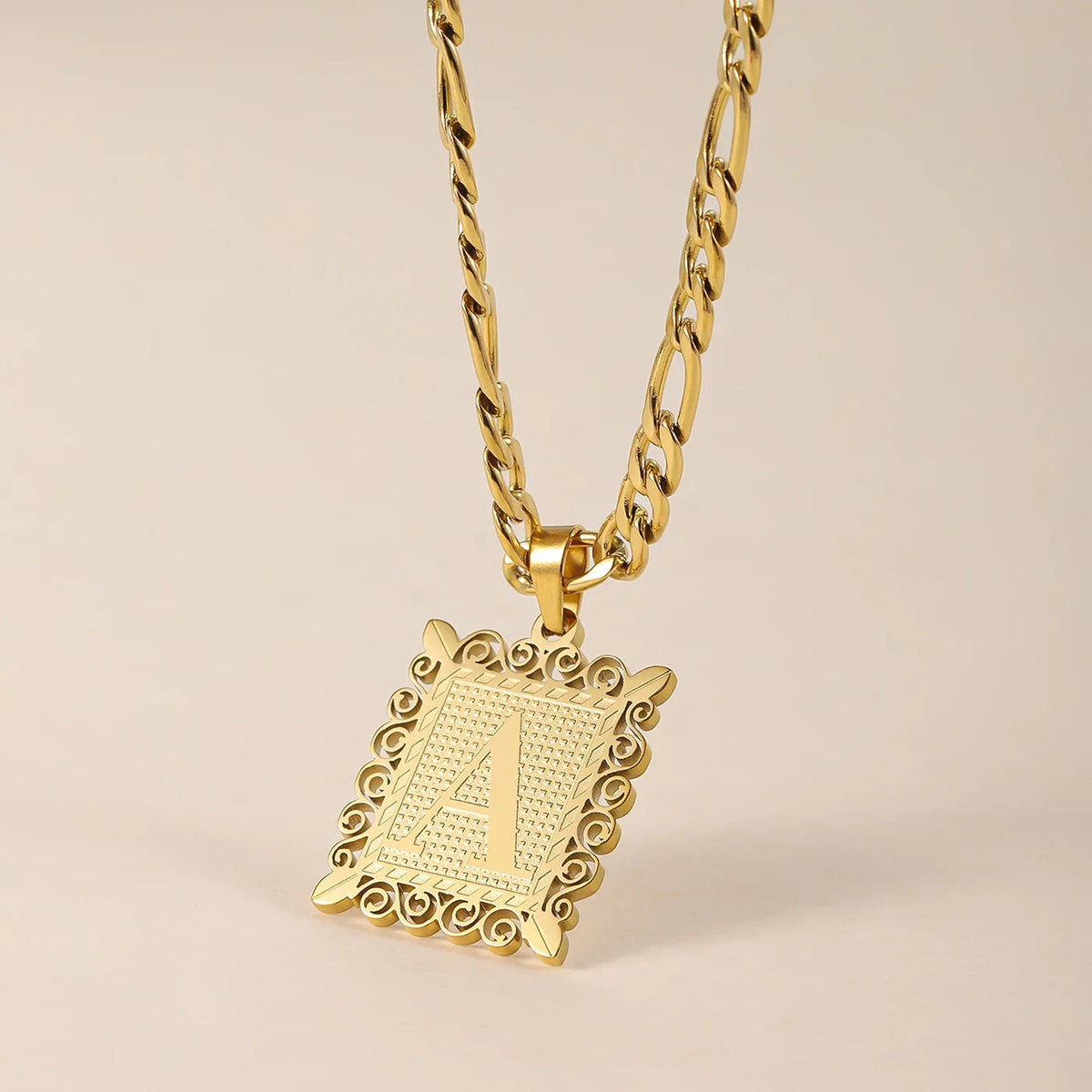 Kids Embossed Initial Necklace w/ Figaro Chain