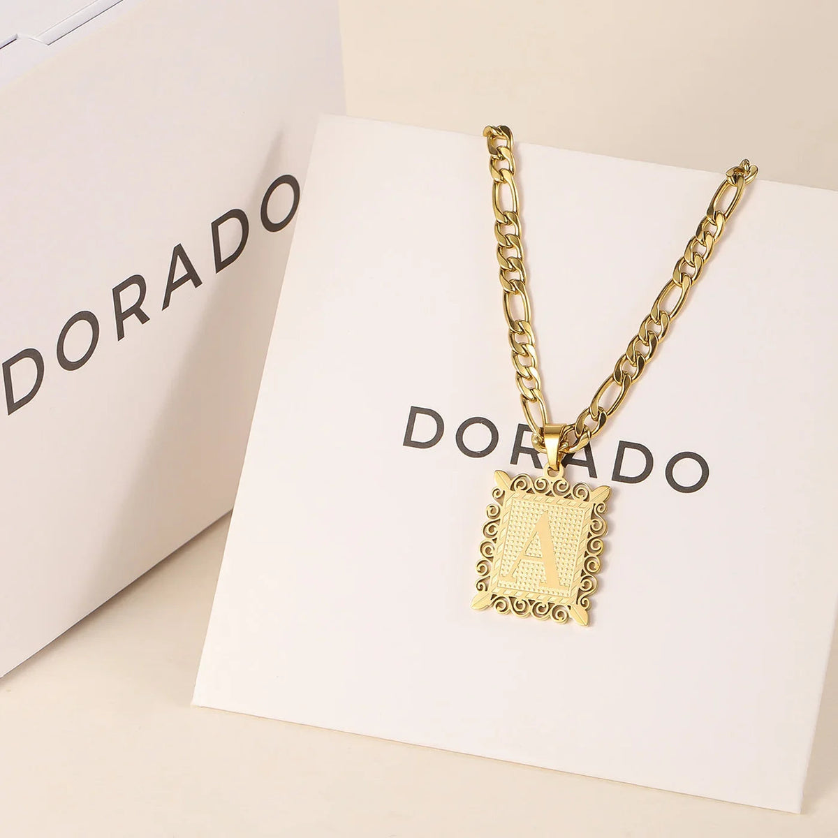 Kids Embossed Initial Necklace w/ Figaro Chain