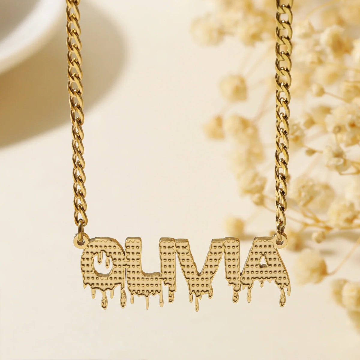 Drippy Name Necklace w/ Cuban Chain