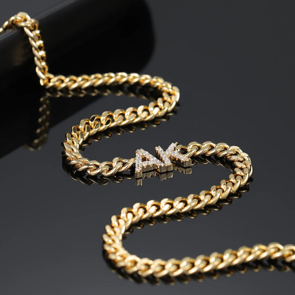Iced Initials Necklace w/ Cuban Chain