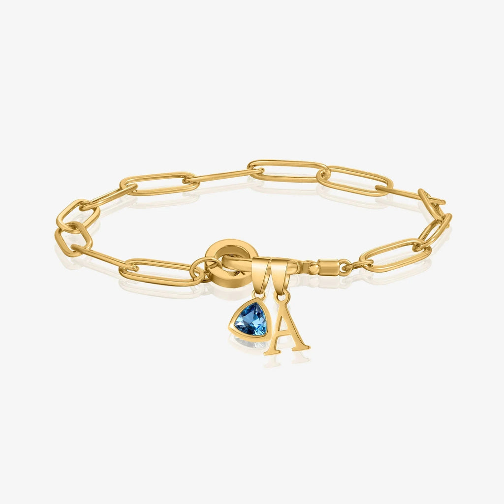 Initial Birthstone w/ Paper Clip Bracelet