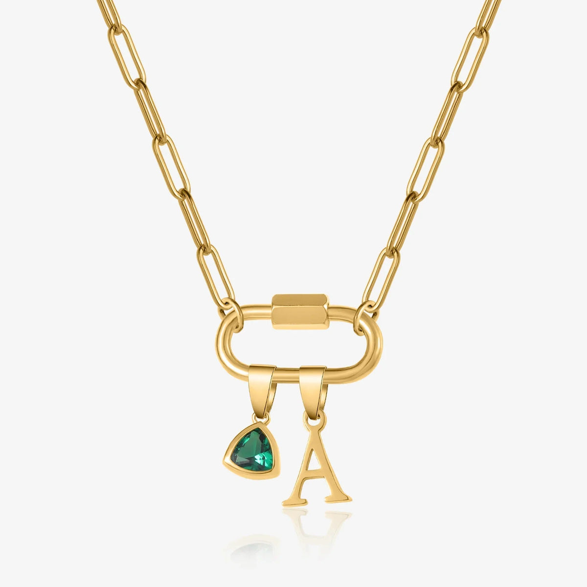 Initial Birthstone w/ Paper Clip Chain