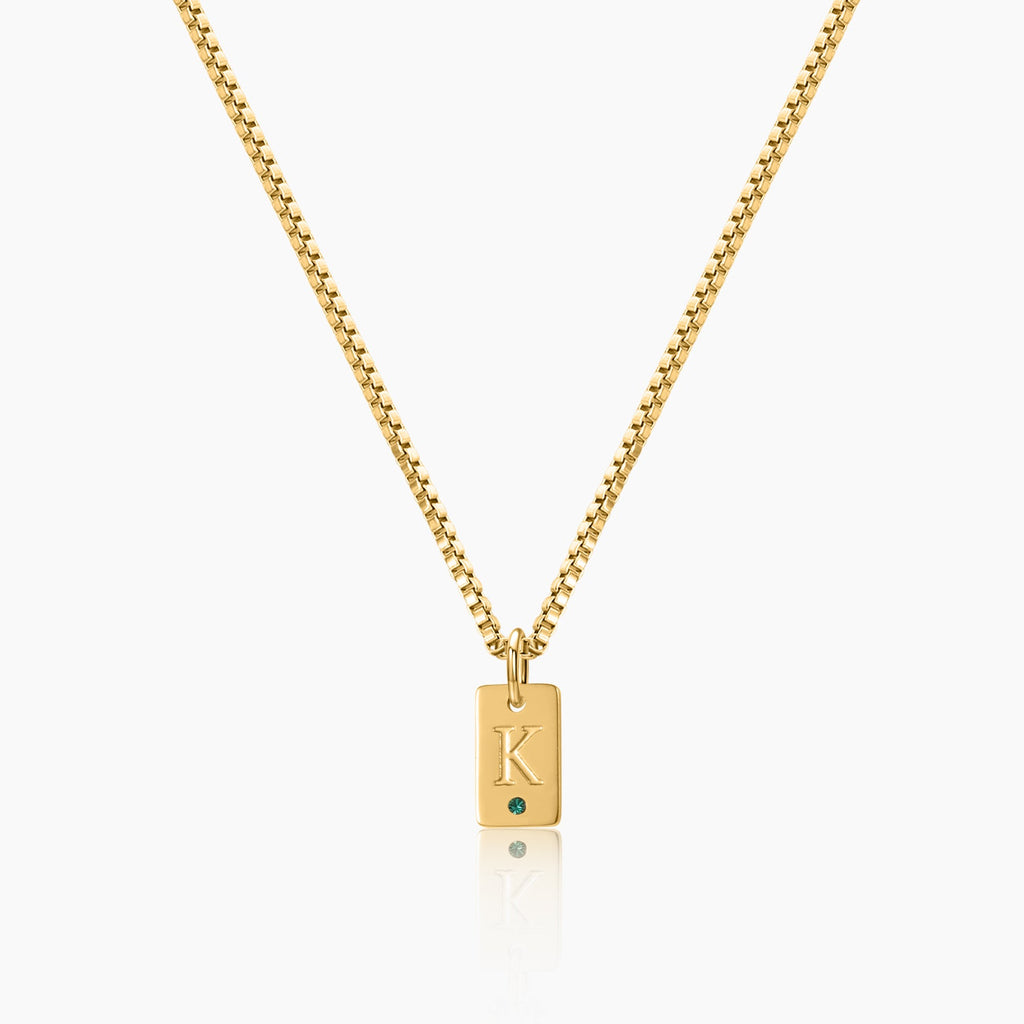 Initial Engraved Birthstone Necklace