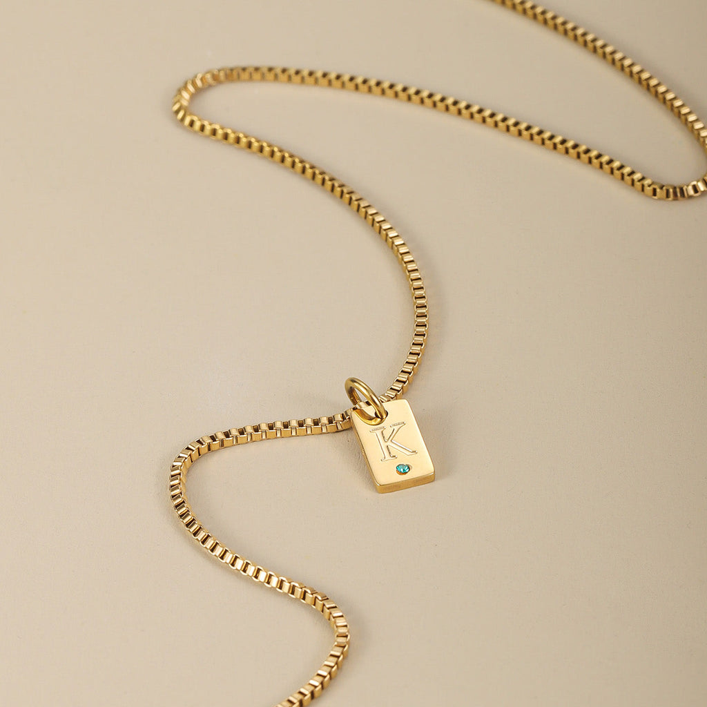 Initial Engraved Birthstone Necklace