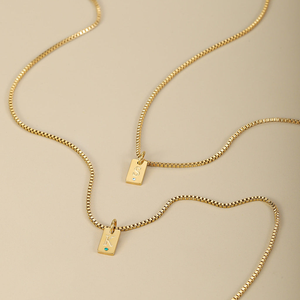 Initial Engraved Birthstone Necklace