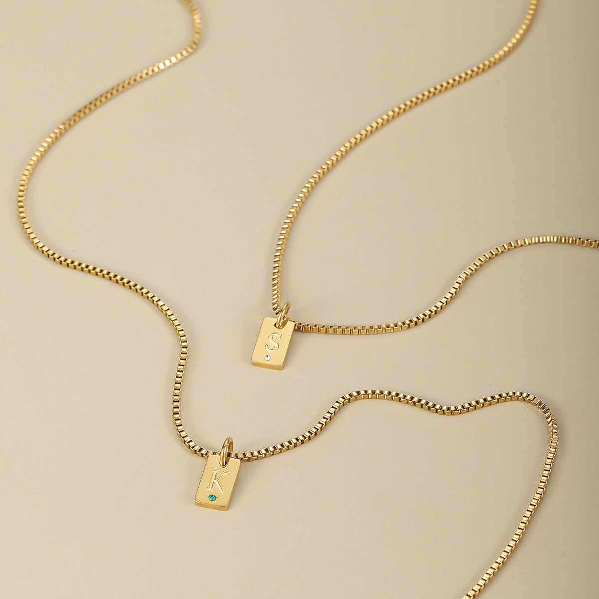 Initial Engraved Birthstone Necklace