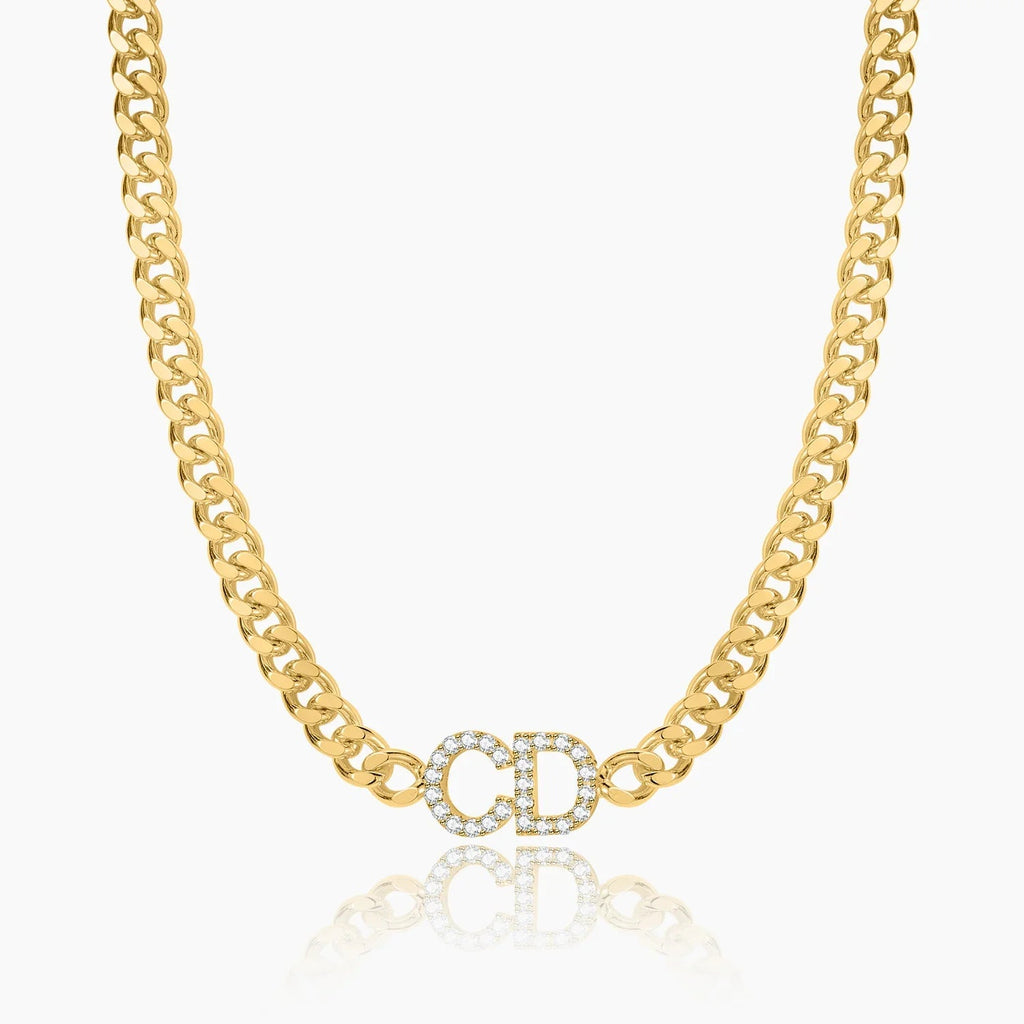 Iced Initials Necklace w/ Cuban Chain