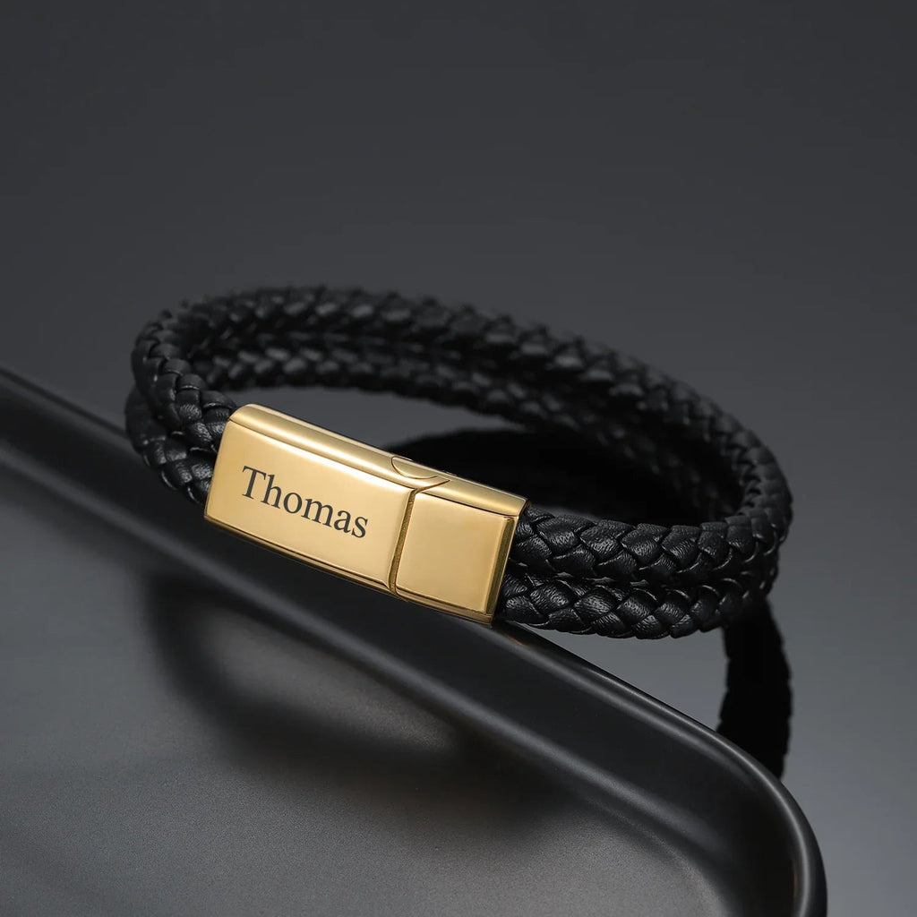 Mens Engraved Leather Bracelet