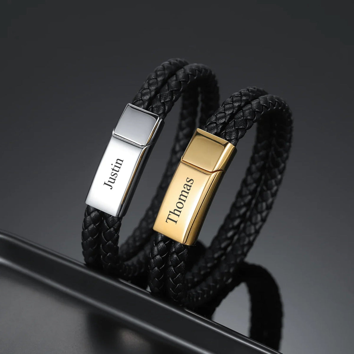 Mens Engraved Leather Bracelet