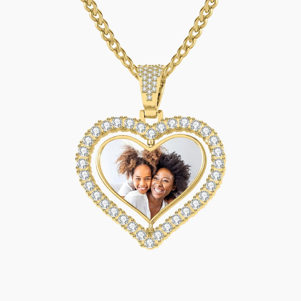 Iced Heart Spinning Photo Pendant