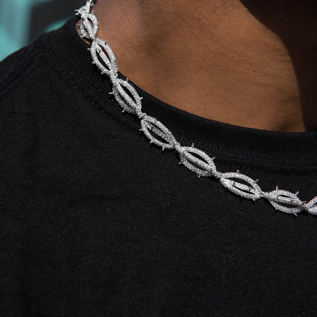 Iced Crown of Thorns Chain + Bracelet Bundle in White Gold