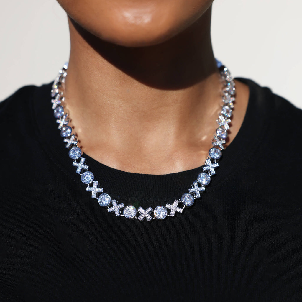 Iced XOXO Tennis Chain Necklace in White Gold