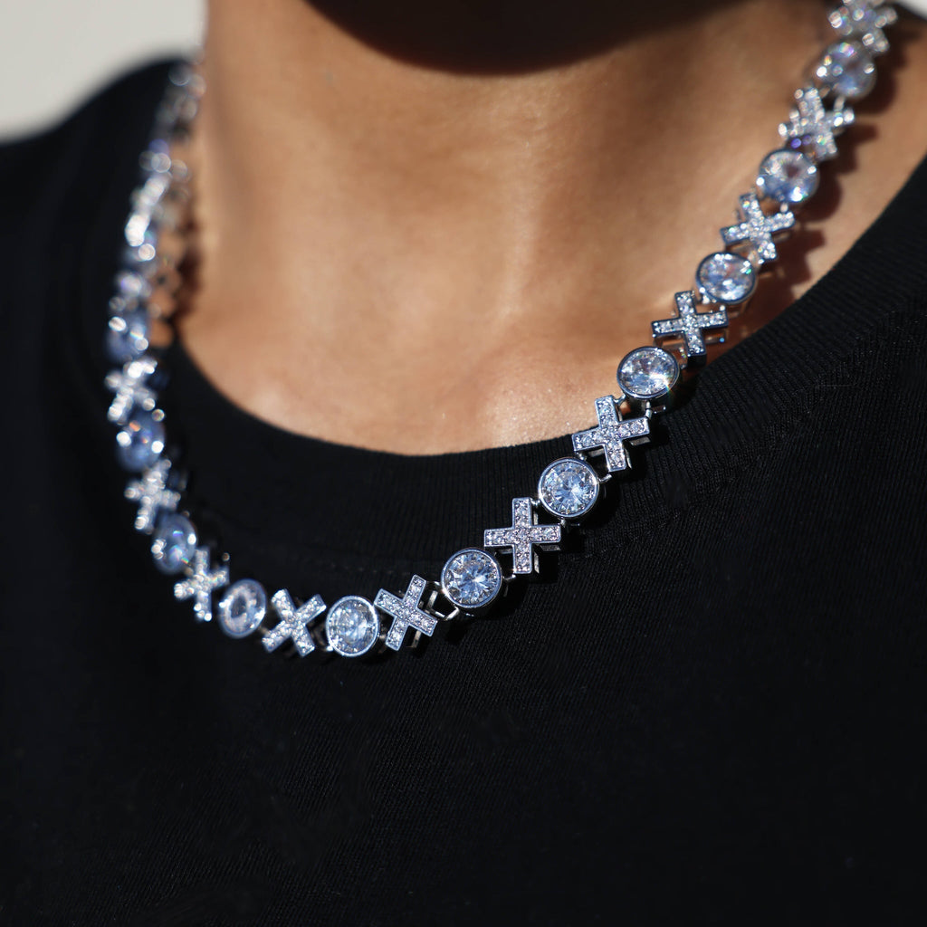 Iced XOXO Tennis Chain Necklace in White Gold