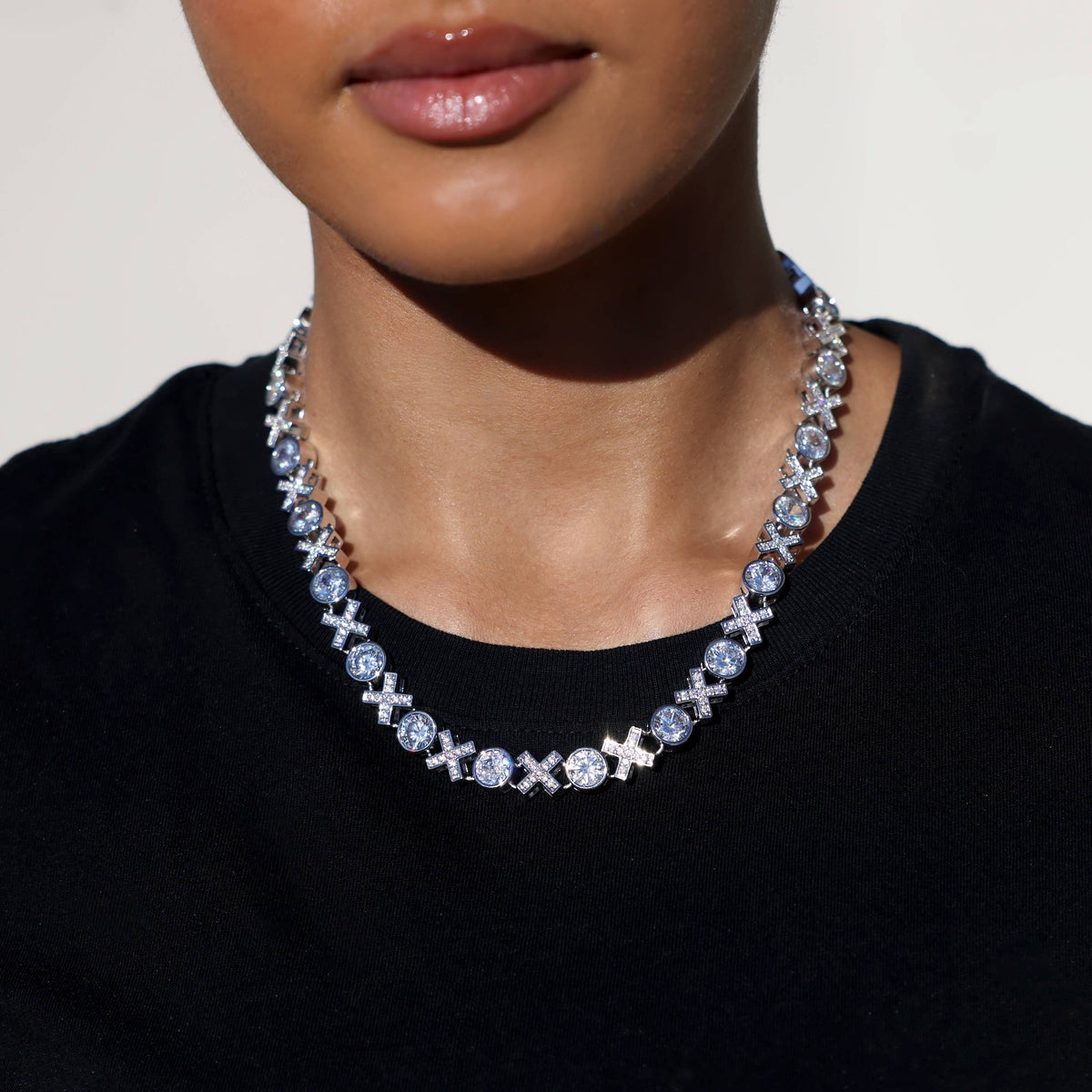 Iced XOXO Tennis Chain Necklace in White Gold