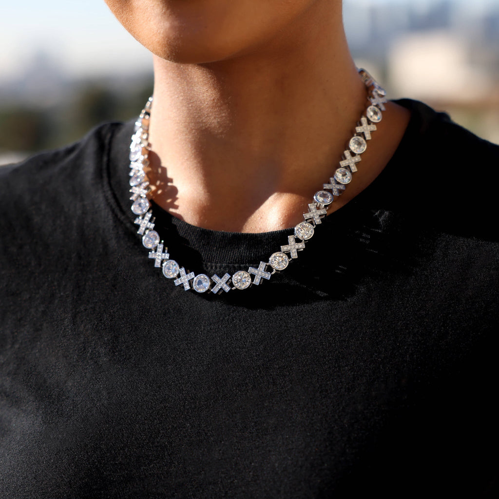 Iced XOXO Tennis Chain Necklace in White Gold
