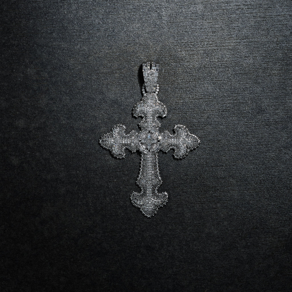 GLD X Bloody Osiris Lab Diamond Large Cross Pendant in Solid White Gold