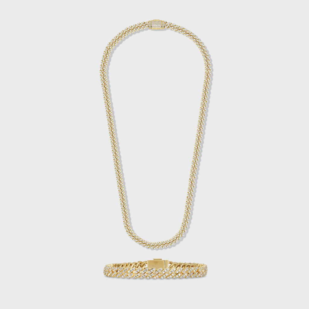 Iced Cuban Chain + Bracelet (Gold) - 8mm