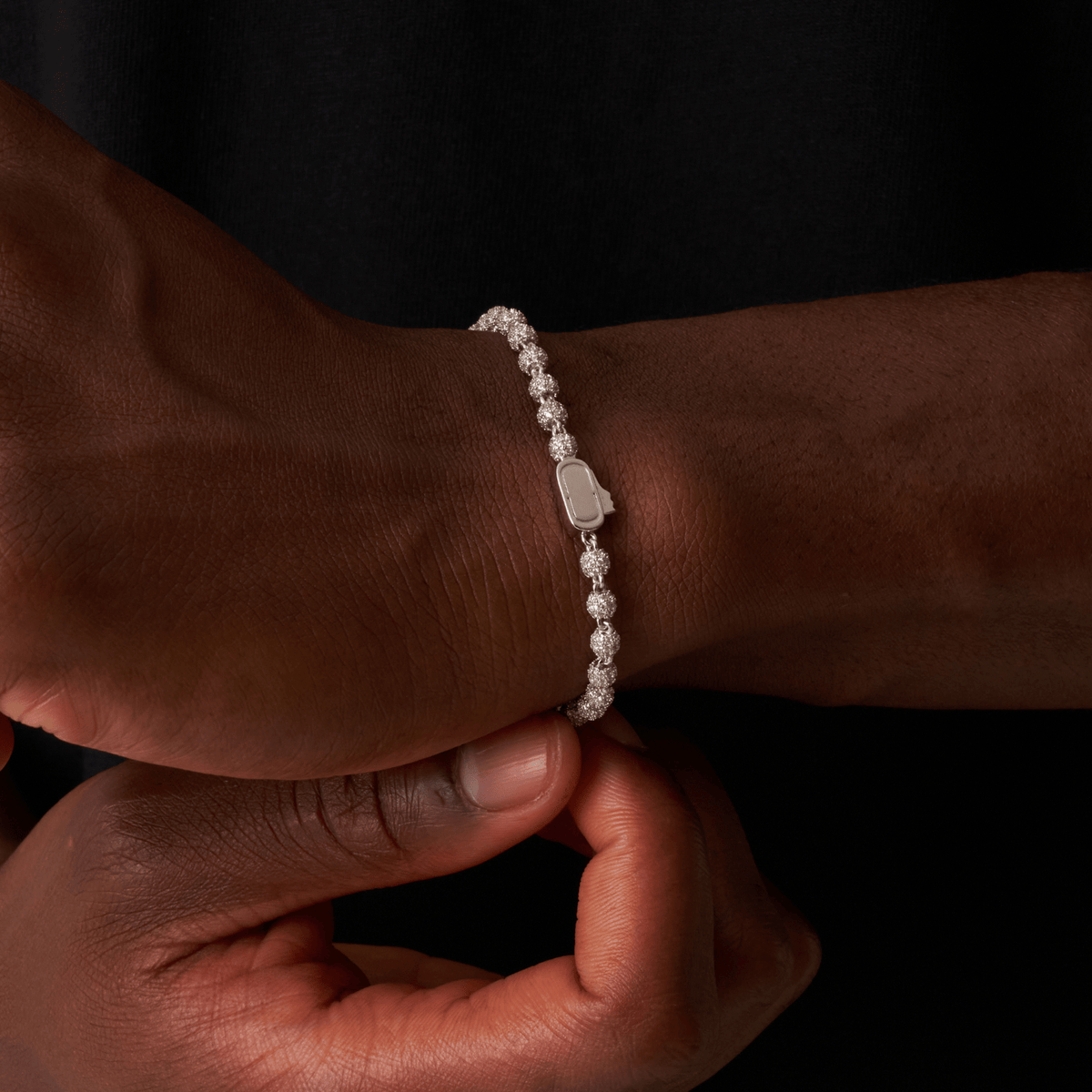 Iced Ball Pendant Bracelet (Silver) 4mm
