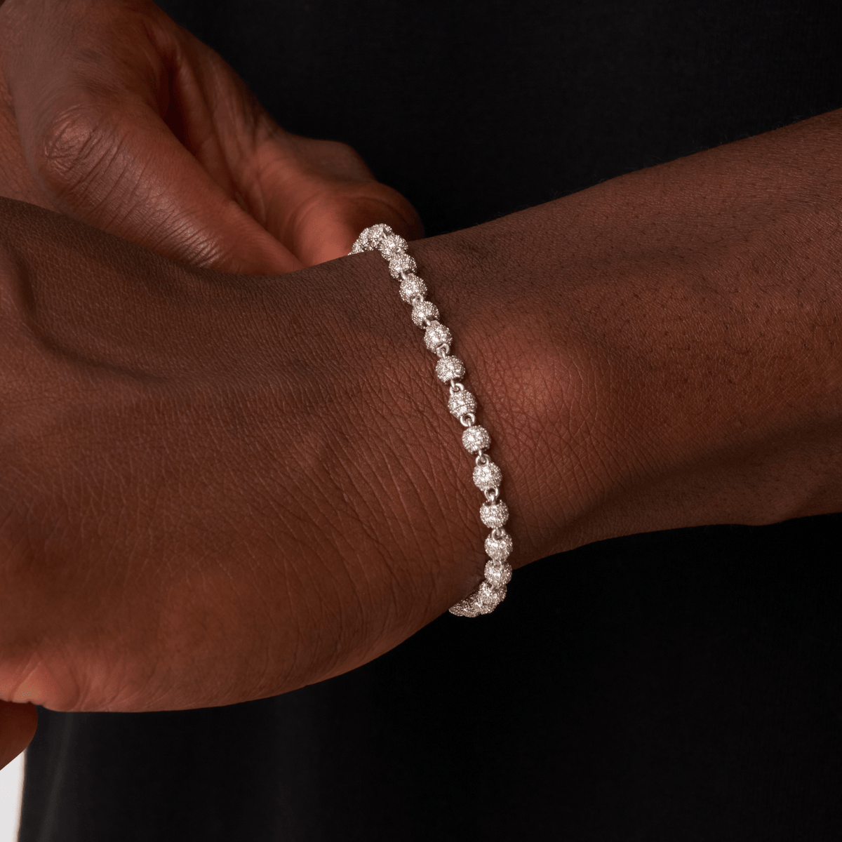 Iced Ball Pendant Bracelet (Silver) 4mm