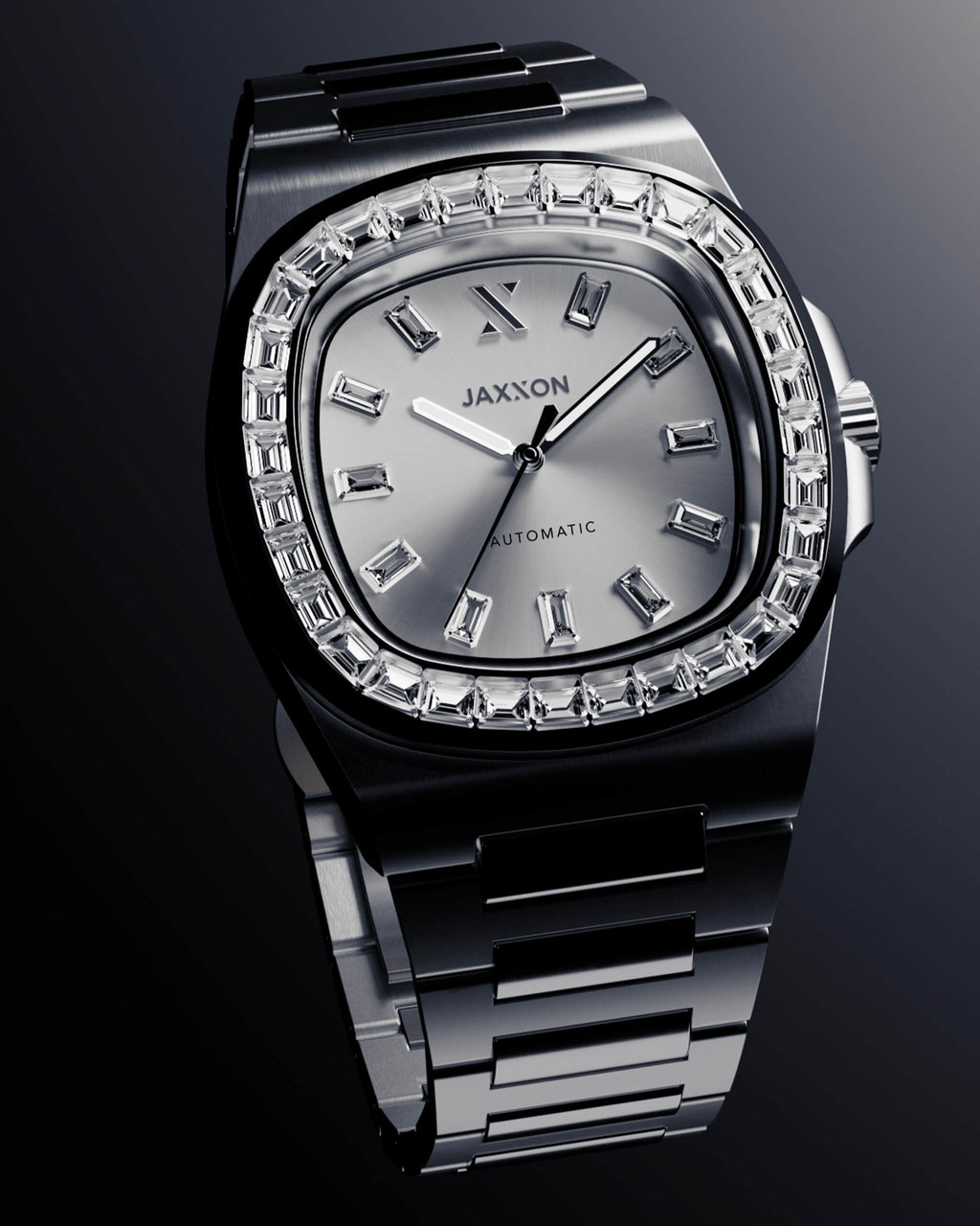 JX1 Automatic Set Bezel Watch + Cuban Link Chain 10mm
