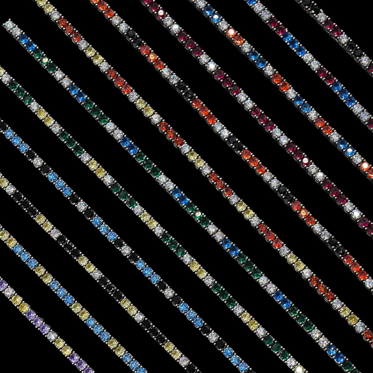 3MM Diamond Colored Tennis Chains in White Gold- All Colors