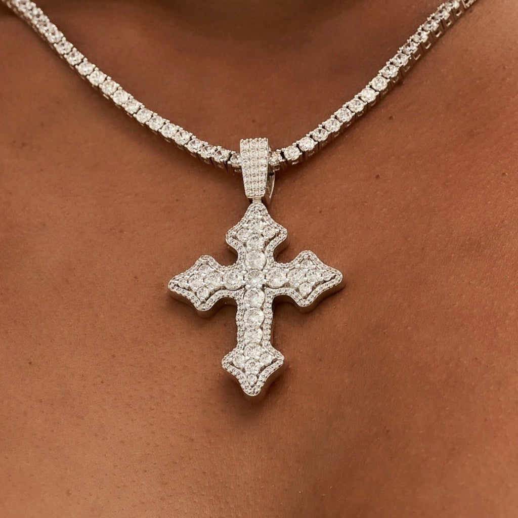 Iced Gothic Cross in White Gold