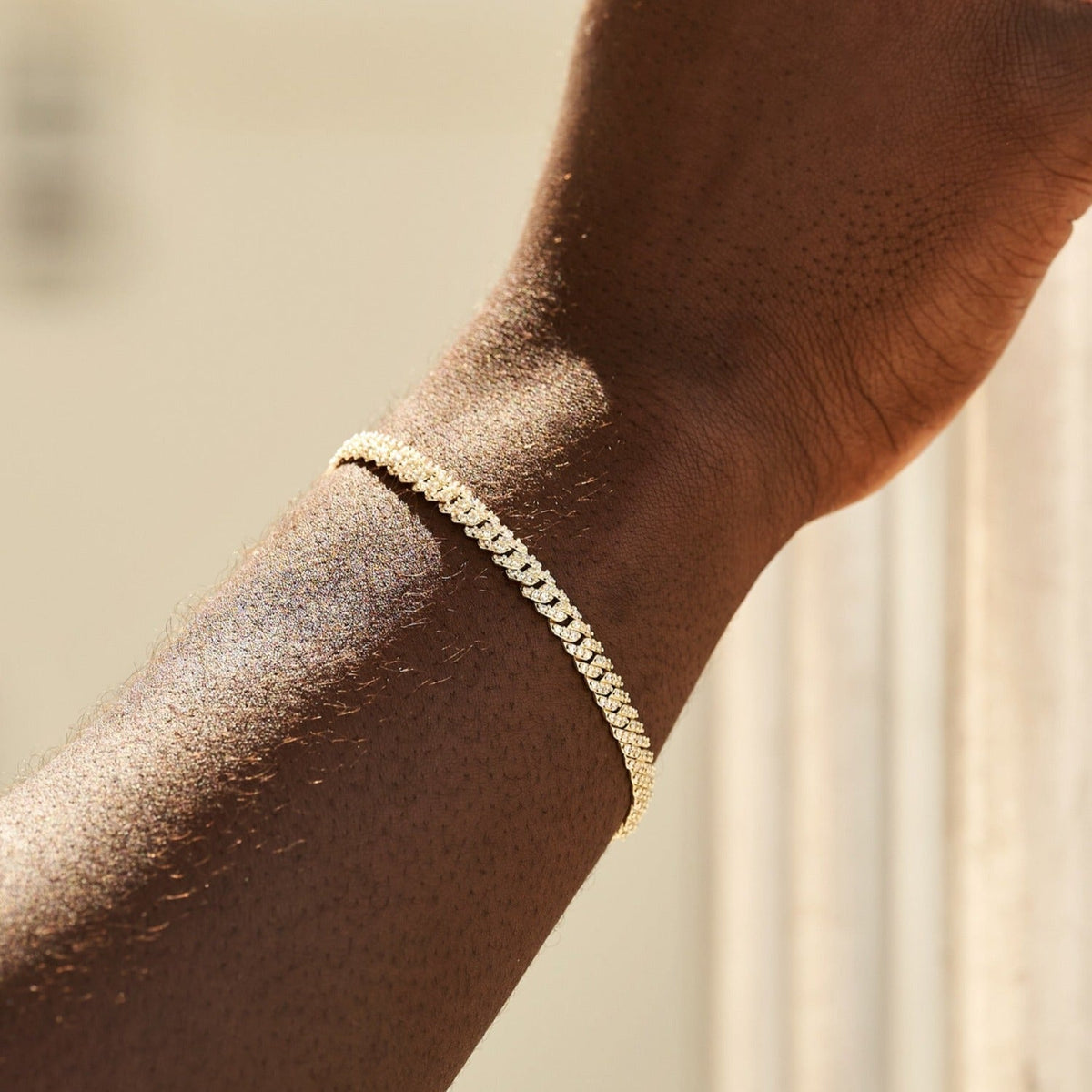 GLD Micro Diamond Prong Cuban Bracelet in Yellow Gold - 6mm