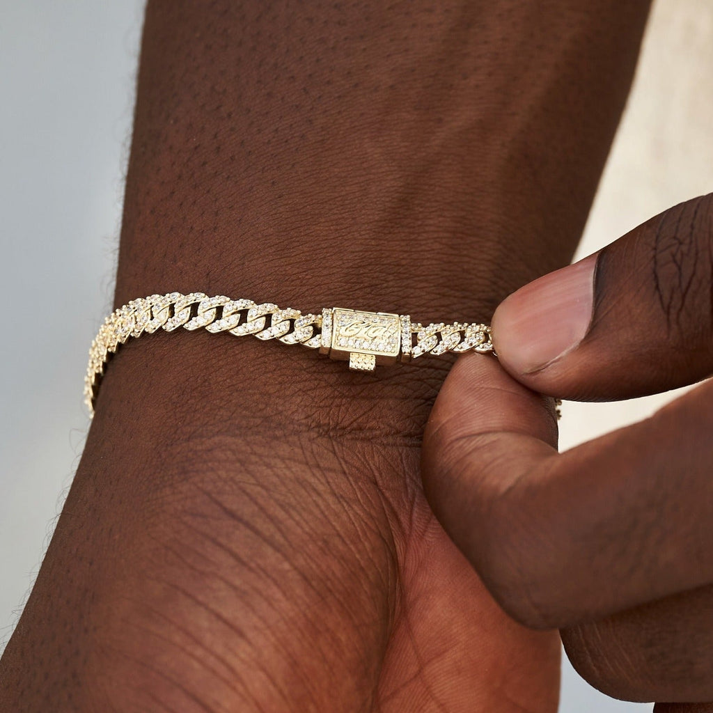 Micro Diamond Prong Cuban Chain + Bracelet Bundle in White or Yellow Gold - 6mm
