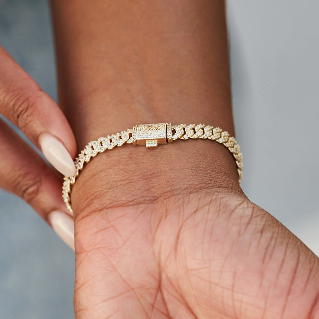 GLD Micro Diamond Prong Cuban Bracelet in Yellow Gold - 6mm